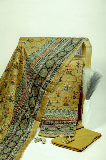 Rich Embroidered Pure Viscose Ginger Brown Unstitched Suit Set Geetha Creation